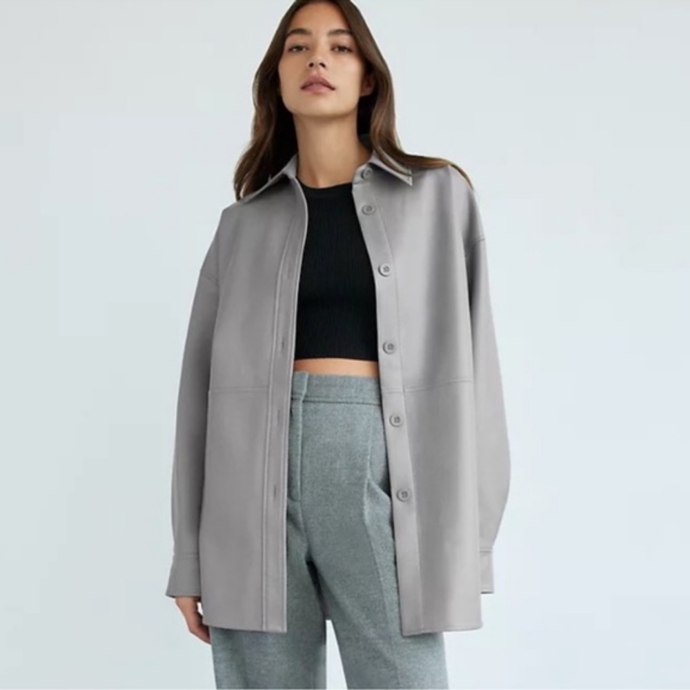 Aritzia Babaton Pelli Faux Leather Shirt Jacket in Marble Grey - Picture 2 of 14
